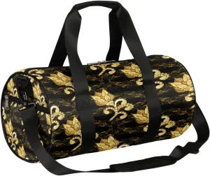 Flower Gold Black Gym Bag Small Gym Duffel Bags for Men Women Overnight Weekender Bag Lightweight Sport Duffle Bag Carry On Gymbag