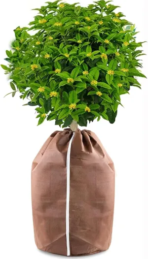 Flower Pot Cover, Garden Plant Protector Insulation Thermal Covers Waterproof Frost Anti-Winter Protection Bag Reusable with Drawstring Zipper, Potted Plants Shrubs Fruit Tree (45*70cm,Khaki)