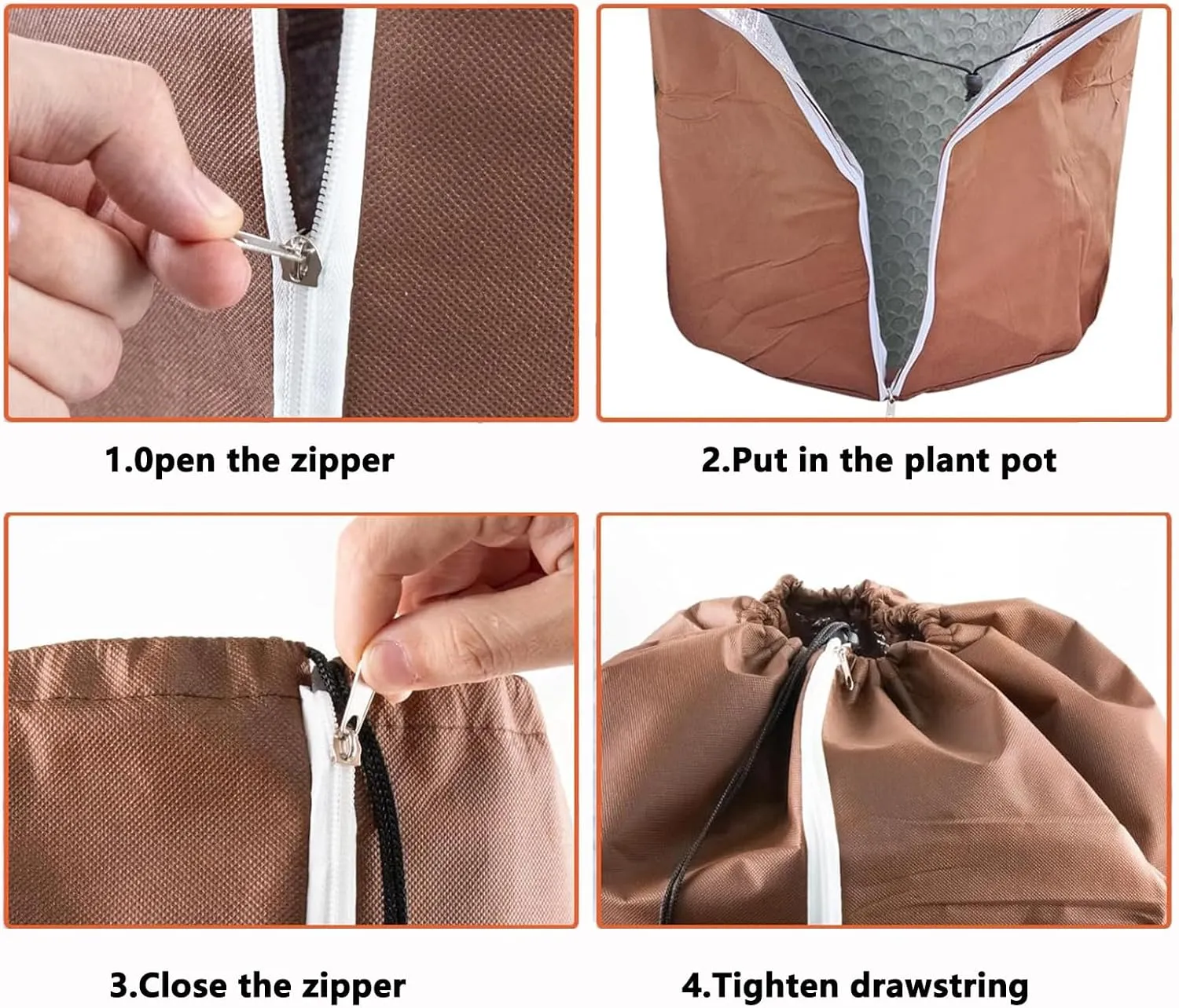 Flower Pot Cover, Garden Plant Protector Insulation Thermal Covers Waterproof Frost Anti-Winter Protection Bag Reusable with Drawstring Zipper, Potted Plants Shrubs Fruit Tree (45*70cm,Khaki)