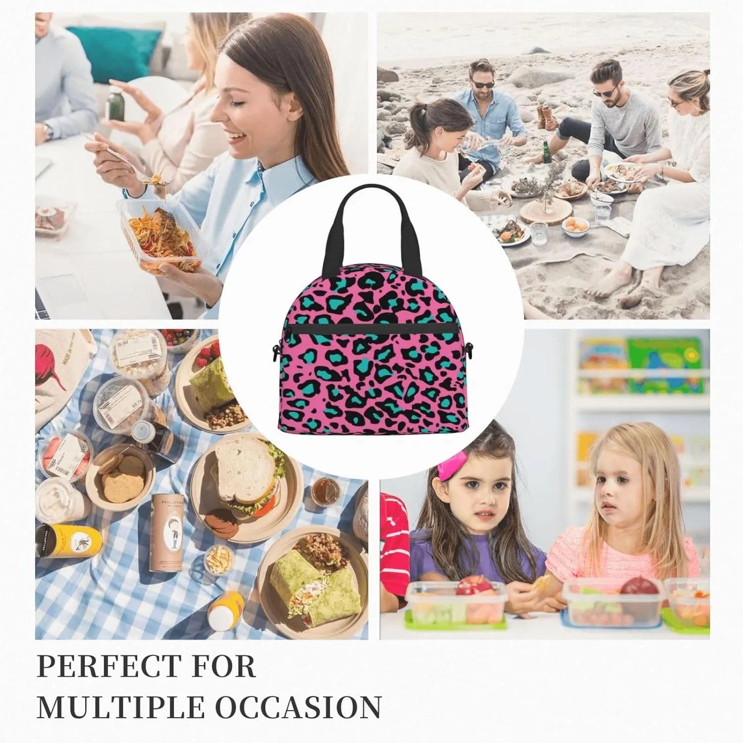 Flower Theme,Insulated Reusable Lunch Bag Adult Large Lunch Box for Women and Men,Illustration of Cherry Blossom Branches,Adjustable Shoulder Strap,Front Zipper Pocket,Red Black