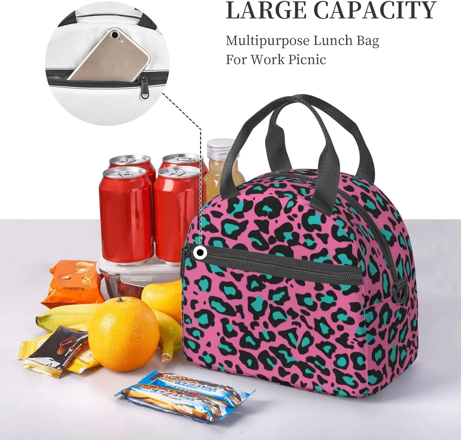 Flower Theme,Insulated Reusable Lunch Bag Adult Large Lunch Box for Women and Men,Illustration of Cherry Blossom Branches,Adjustable Shoulder Strap,Front Zipper Pocket,Red Black
