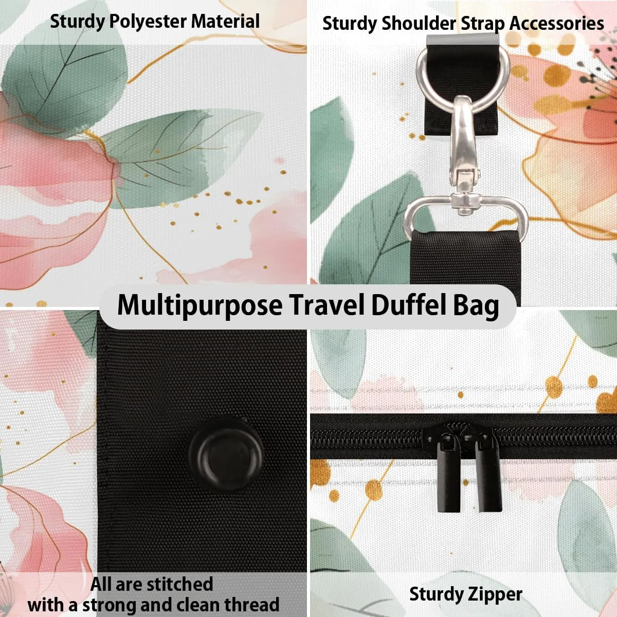 Flower Travel Duffle Bag, Sports Gym Bags for Women Men, Carry On Weekender Overnight Bag, Pink Flower Workout Hospital Airplane Trips Bag