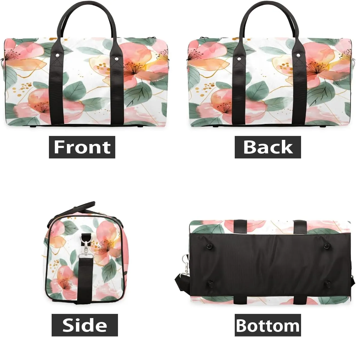 Flower Travel Duffle Bag, Sports Gym Bags for Women Men, Carry On Weekender Overnight Bag, Pink Flower Workout Hospital Airplane Trips Bag