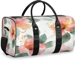 Flower Travel Duffle Bag, Sports Gym Bags for Women Men, Carry On Weekender Overnight Bag, Pink Flower Workout Hospital Airplane Trips Bag