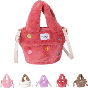 Fluffy Handbag for Women Autumn and Winter Fashion Niche Single Shoulder Crossbody Bag Button Hair Bucket Bag