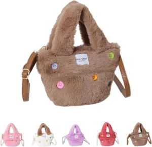 Fluffy Handbag for Women Autumn and Winter Fashion Niche Single Shoulder Crossbody Bag Button Hair Bucket Bag