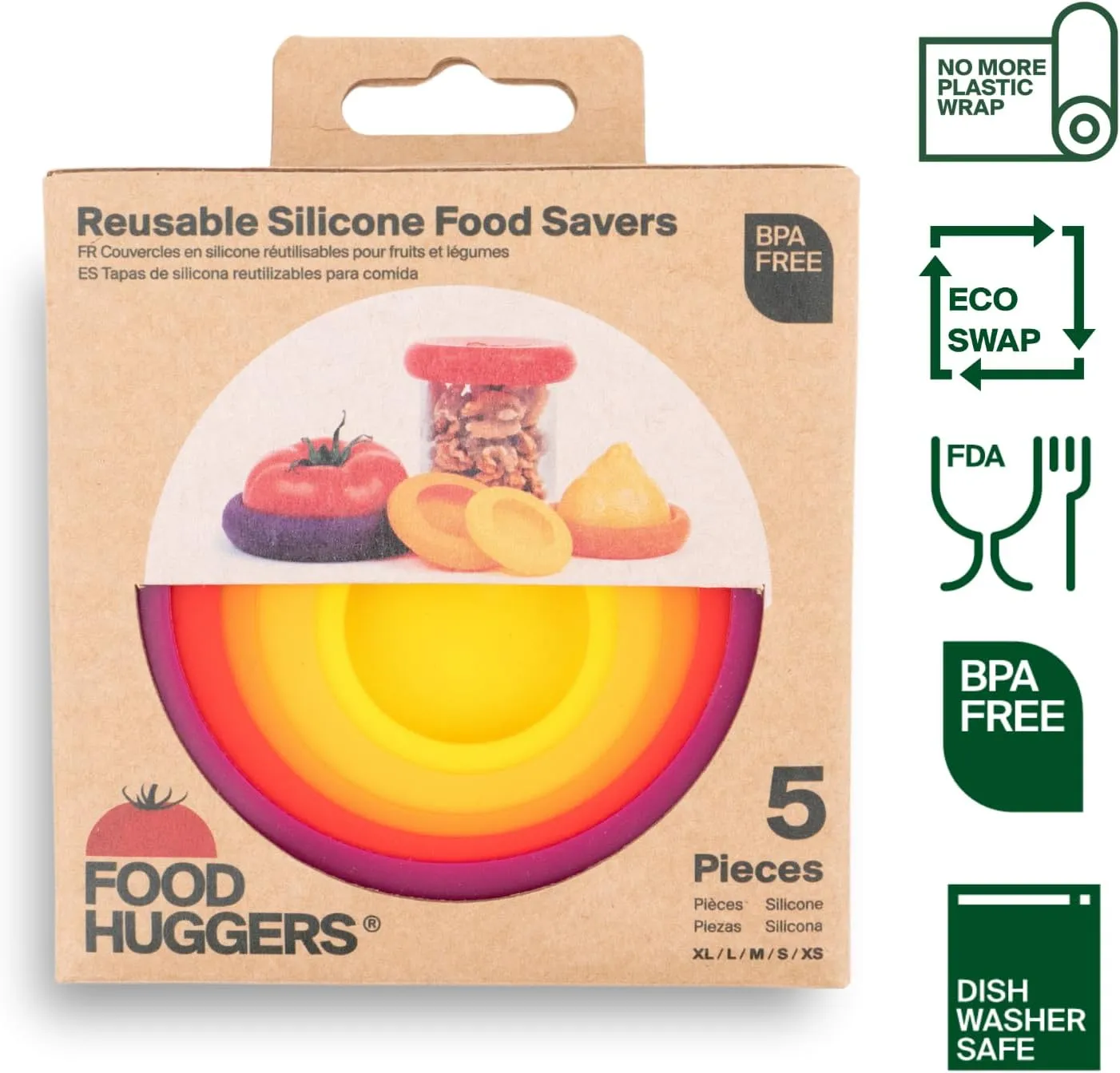 Food Huggers 5pc Reusable Silicone Food Savers | BPA Free & Dishwasher Safe | Fruit & Vegetable Produce Storage for Onion, Tomato, Lemon, Banana, Cans & More | Round, Autumn Harvest