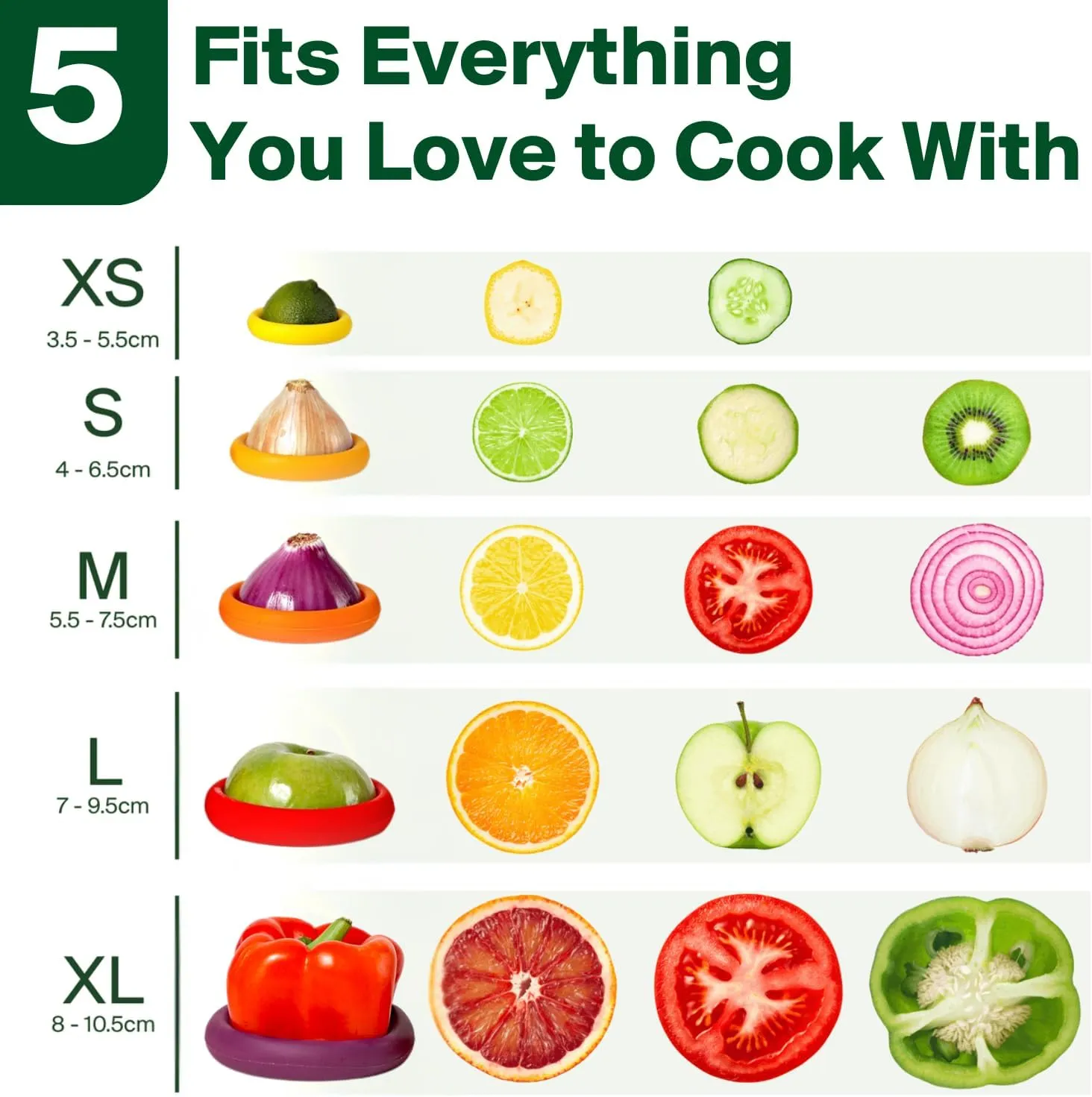 Food Huggers 5pc Reusable Silicone Food Savers | BPA Free & Dishwasher Safe | Fruit & Vegetable Produce Storage for Onion, Tomato, Lemon, Banana, Cans & More | Round, Autumn Harvest