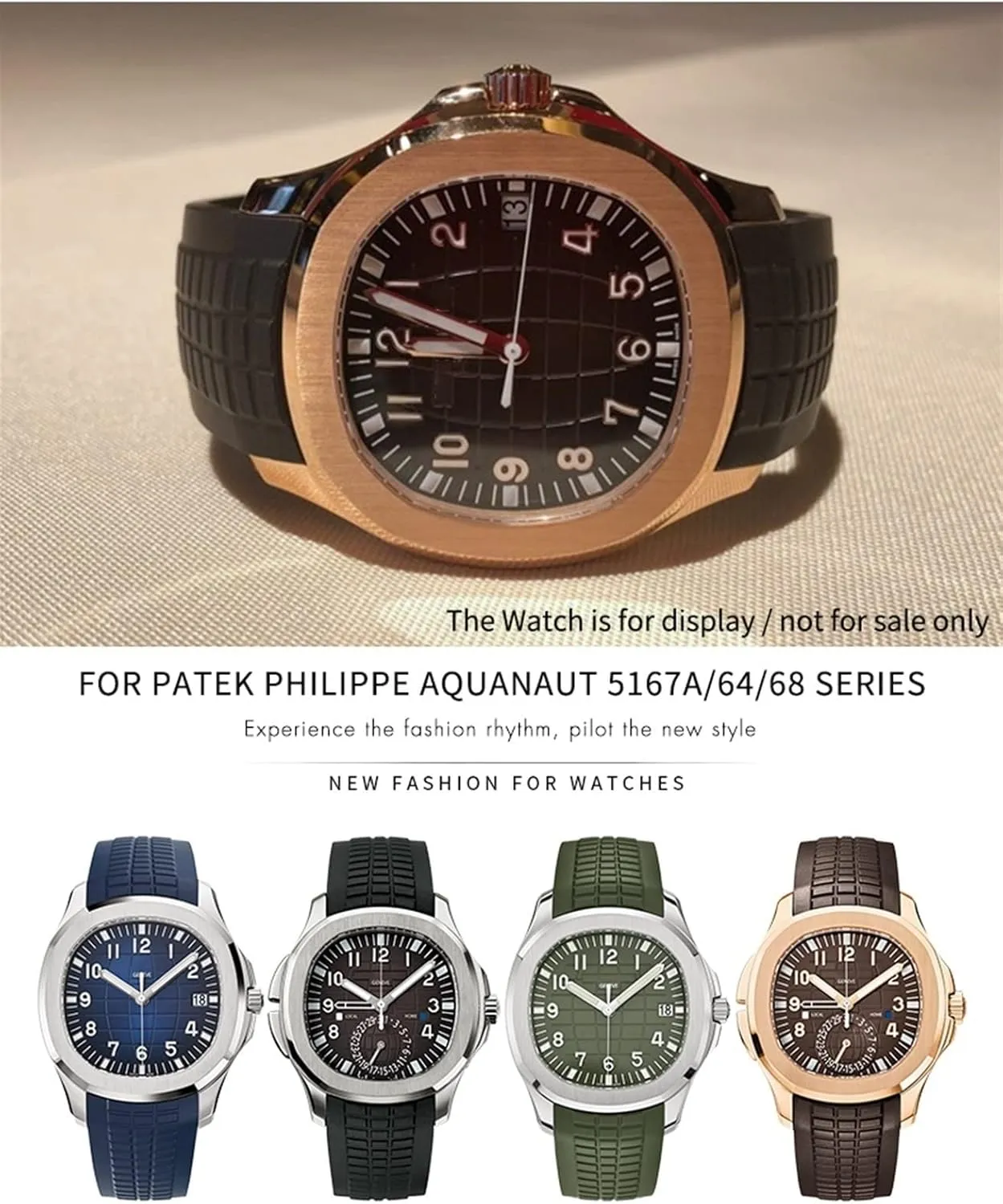 for Patek Philippe Aquanaut 5168G-010 Metal Pins Watch Belt 21mm Rubber Watchband (Color : Green, Size : Silver Buckle)