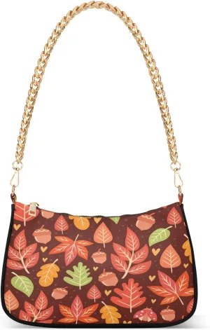 Forest Acorns Autumn Leaves Womens Shoulder Bag for Women Girls Hobo Tote Handbag Gold Chain Crossbody Bag with Zipper Clutch Purse Handbags
