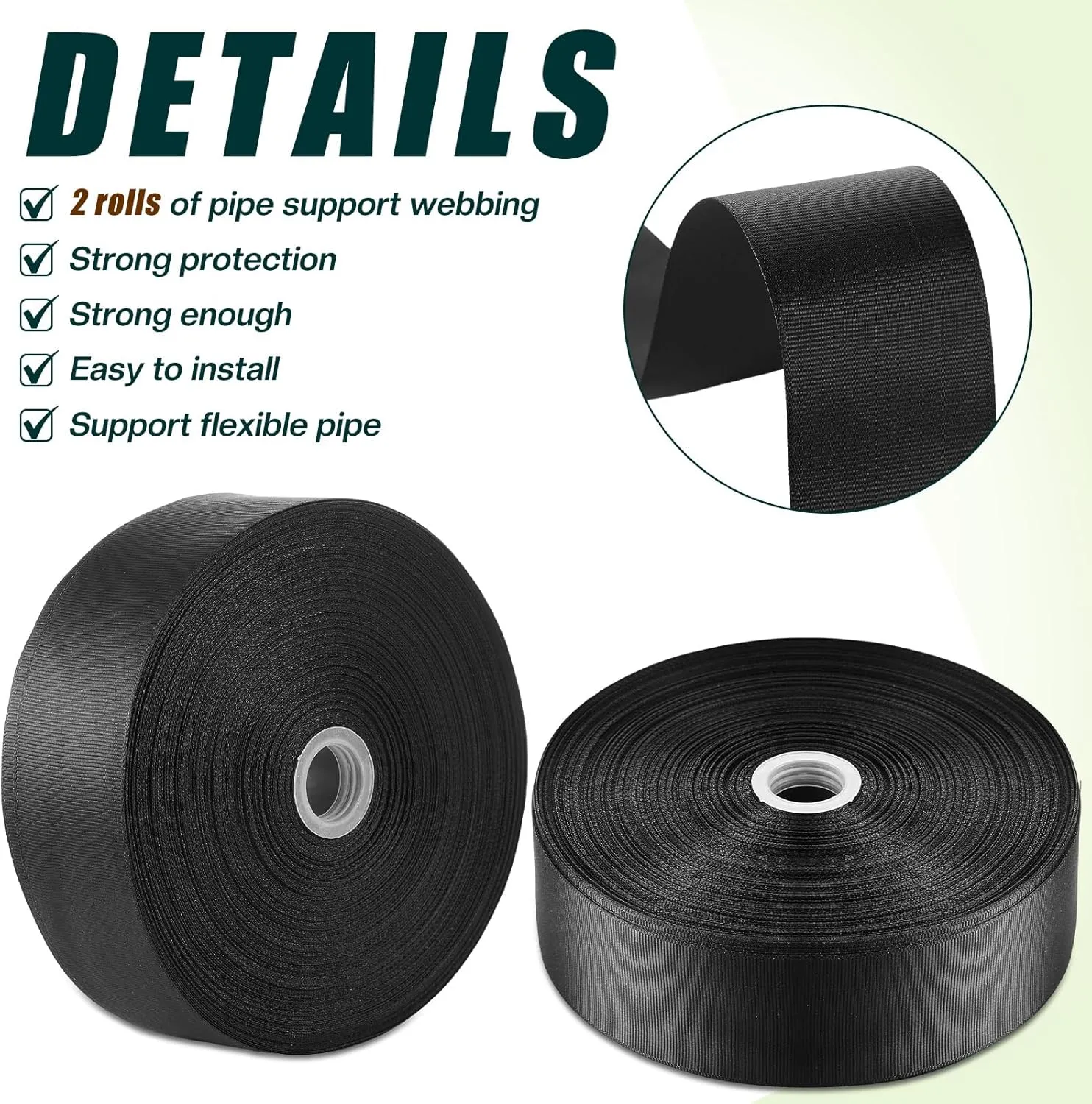 Frienda 2 Rolls Duct Strap Duct Support Webbing Wide Webbing Strap Support Belt Heavy Duty(300 ft X 1.97 Inch,Black)