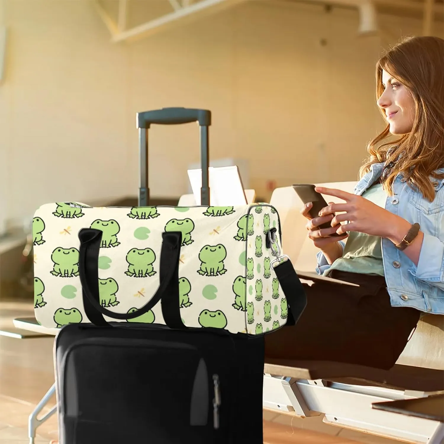 Frog Travel Duffle Bag, Weekender Bags for Women Men, Carry on Overnight Bag Waterproof Gym Bags, Hospital Bag for Labor and Delivery