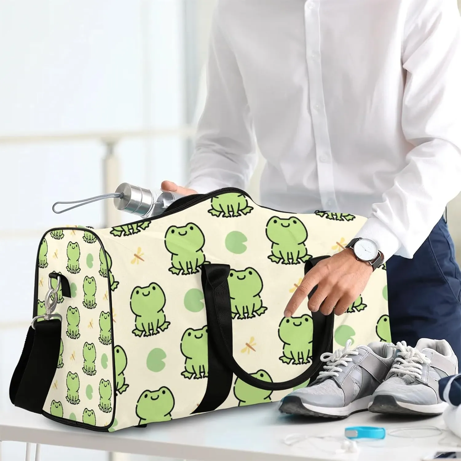 Frog Travel Duffle Bag, Weekender Bags for Women Men, Carry on Overnight Bag Waterproof Gym Bags, Hospital Bag for Labor and Delivery