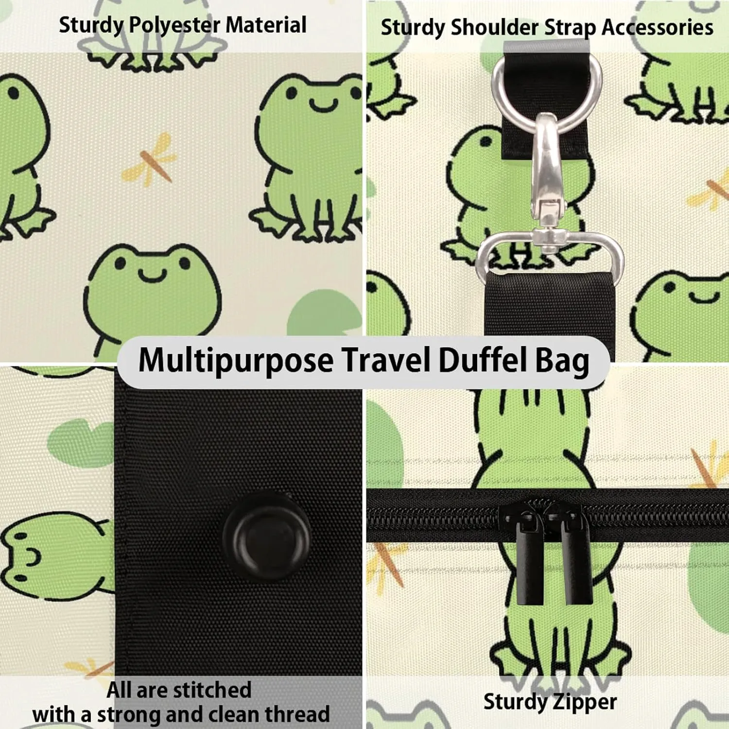 Frog Travel Duffle Bag, Weekender Bags for Women Men, Carry on Overnight Bag Waterproof Gym Bags, Hospital Bag for Labor and Delivery