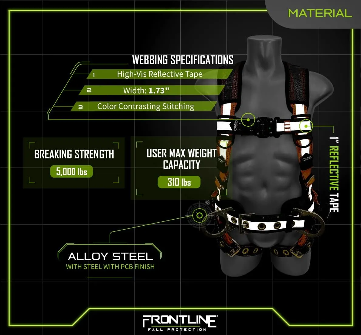 FRONTLINE FALL PROTECTION Harnesses   D-Ring  Multiple Styles   OSHA and ANSI compliant