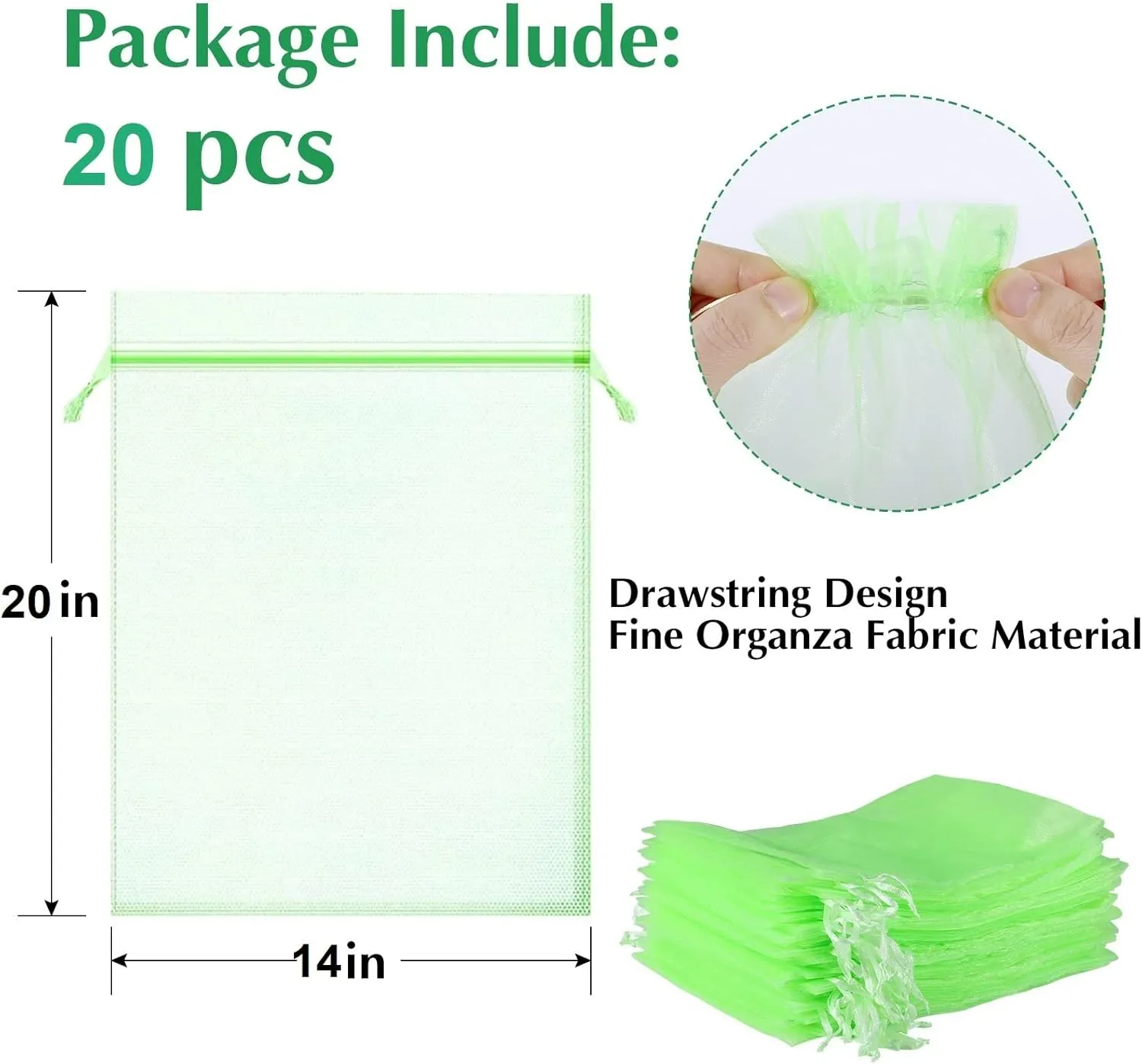 Fruit Protection Bags, Kikhope 20 Pcs 20''×14''Fruit Netting Bags, Garden Fruit Cover Mesh Bag with Drawstring, Netting Barrier Bags for Plant Fruit Flower and Vegetables