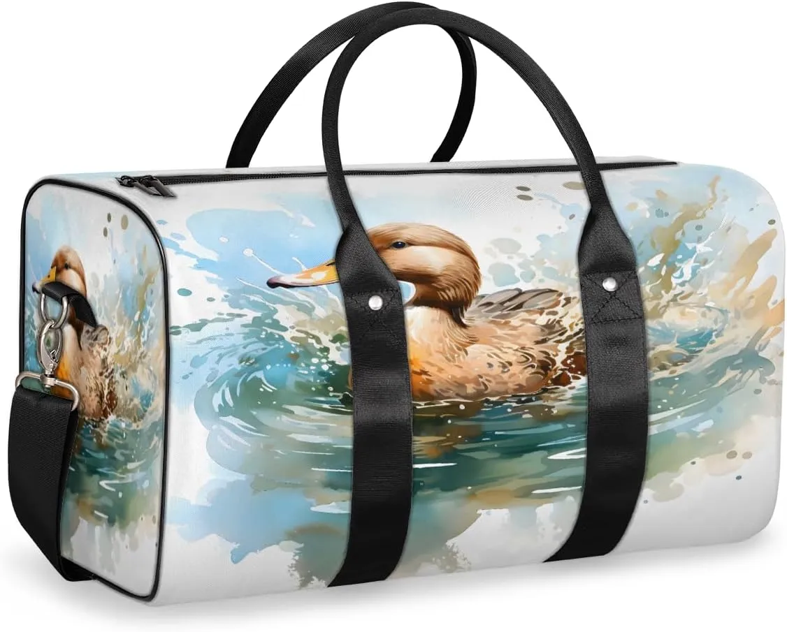 Funny Duck Travel Duffle Bag, Sports Gym Bags for Women Men, Carry On Weekender Overnight Workout Airplane Trips Bag