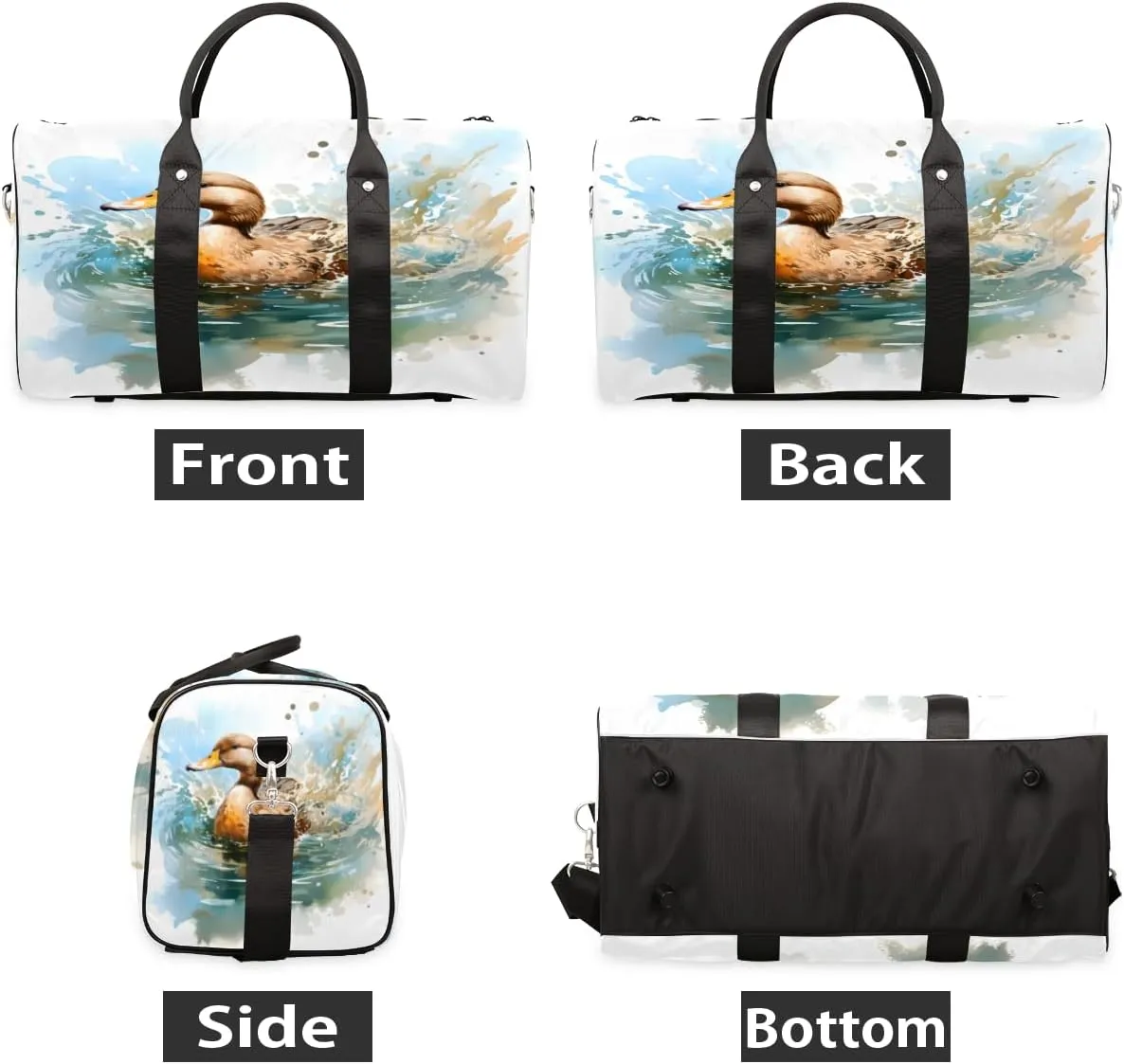 Funny Duck Travel Duffle Bag, Sports Gym Bags for Women Men, Carry On Weekender Overnight Workout Airplane Trips Bag