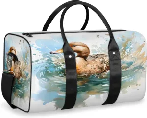 Funny Duck Travel Duffle Bag, Sports Gym Bags for Women Men, Carry On Weekender Overnight Workout Airplane Trips Bag