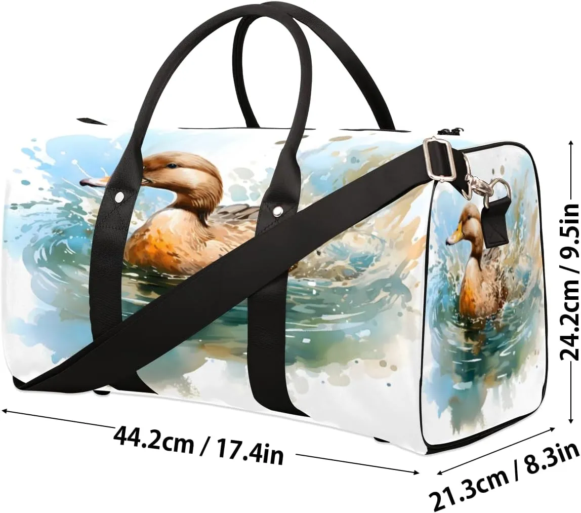 Funny Duck Travel Duffle Bag, Sports Gym Bags for Women Men, Carry On Weekender Overnight Workout Airplane Trips Bag