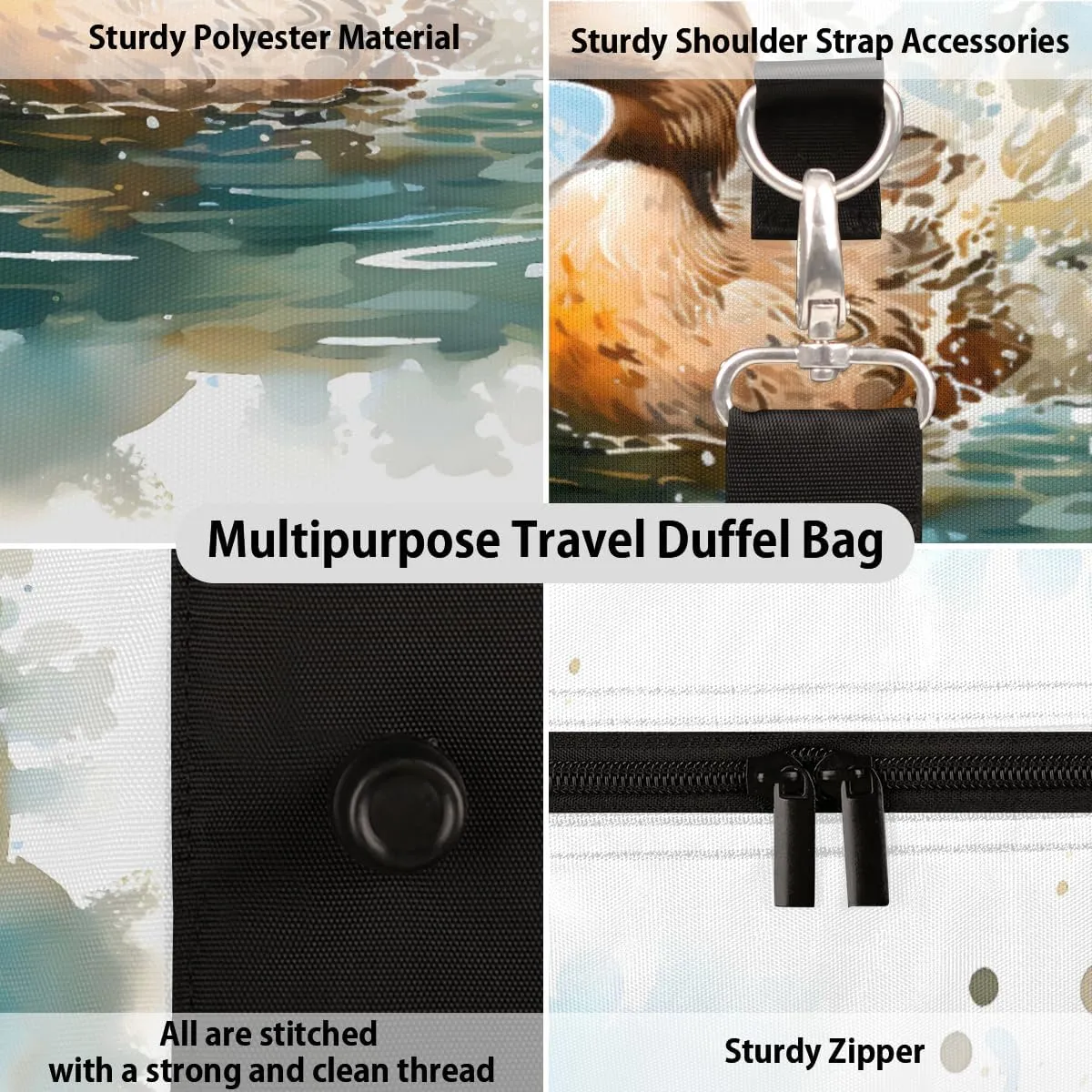 Funny Duck Travel Duffle Bag, Sports Gym Bags for Women Men, Carry On Weekender Overnight Workout Airplane Trips Bag