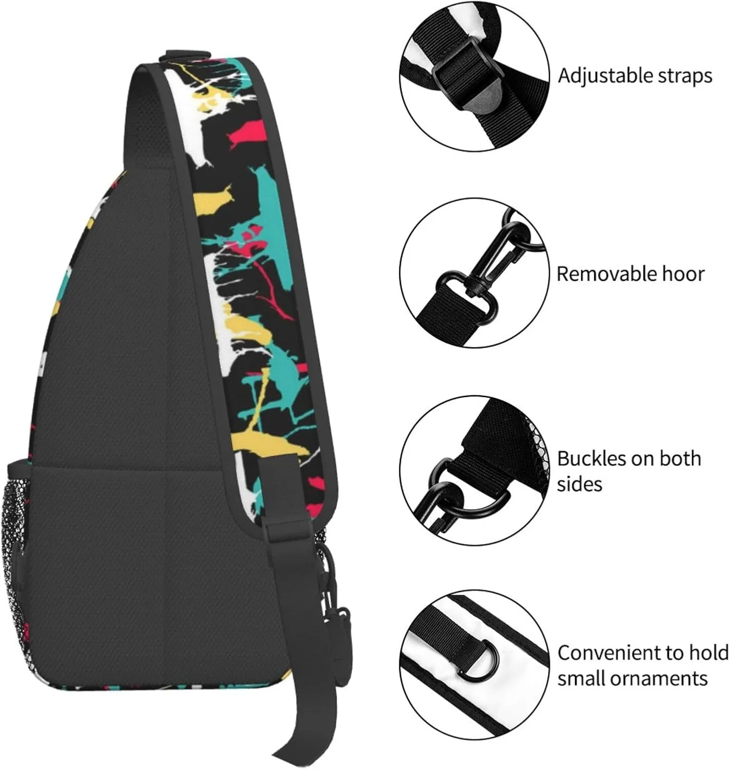 Funny Graffiti Sling Backpack,Travel Hiking Daypack Colorful Graffiti Art Crossbody Shoulder Bag for Women Men