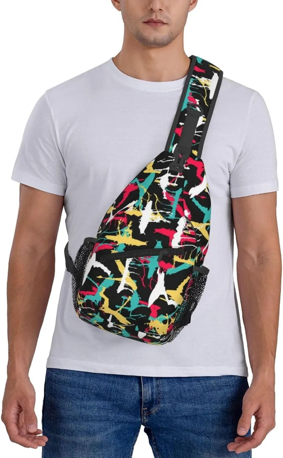 Funny Graffiti Sling Backpack,Travel Hiking Daypack Colorful Graffiti Art Crossbody Shoulder Bag for Women Men