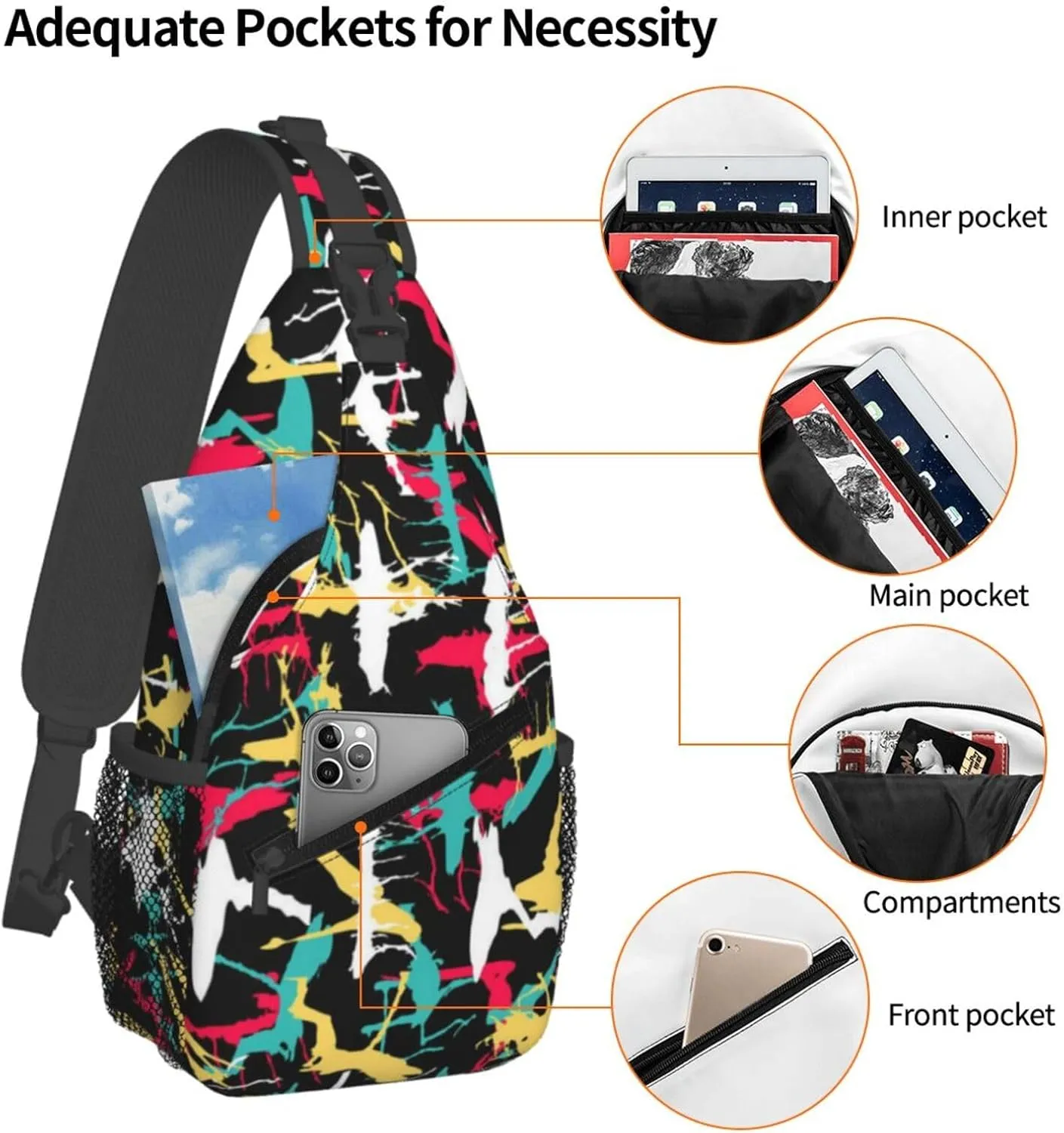 Funny Graffiti Sling Backpack,Travel Hiking Daypack Colorful Graffiti Art Crossbody Shoulder Bag for Women Men