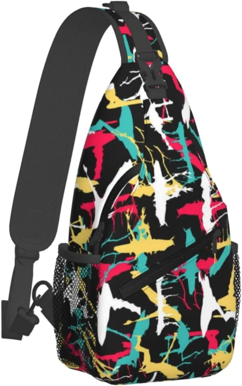 Funny Graffiti Sling Backpack,Travel Hiking Daypack Colorful Graffiti Art Crossbody Shoulder Bag for Women Men