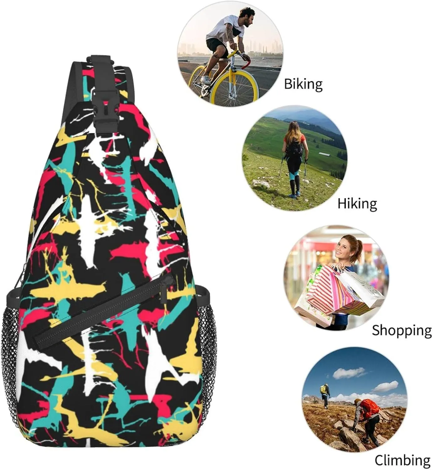 Funny Graffiti Sling Backpack,Travel Hiking Daypack Colorful Graffiti Art Crossbody Shoulder Bag for Women Men