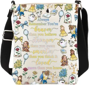 FUSTMW Beauty Beast Gifts Fairytale Crossbody Bag Princess Fans Gift Cross Body Bucket Bag with Adjustable Strap