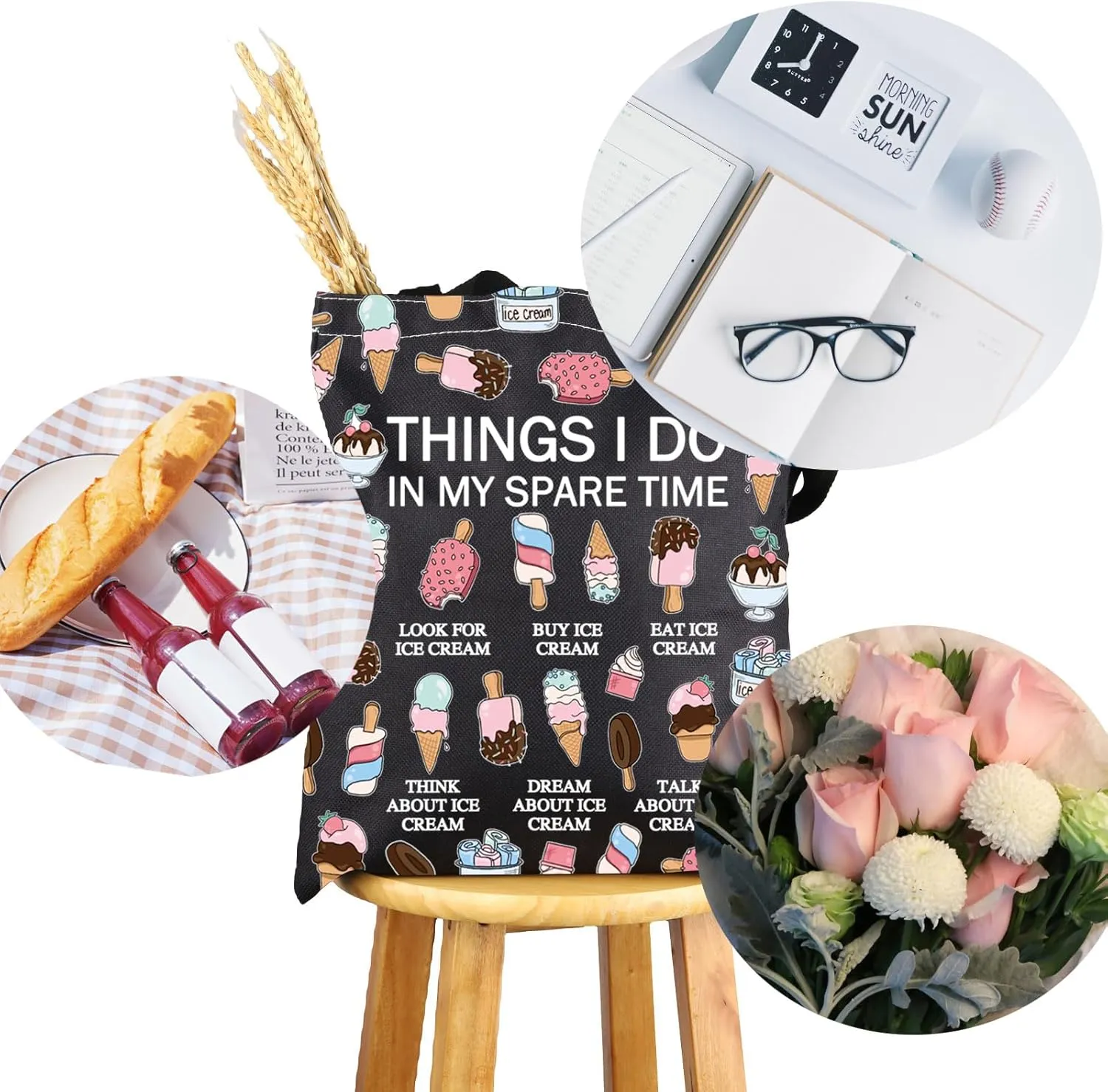 G2TUP Popsicle Lover Gift My Spare Time Ice Cream Tote Bag Soft ServeHandbag Foodie Gelato Lover Funny Dessert Lover Gift