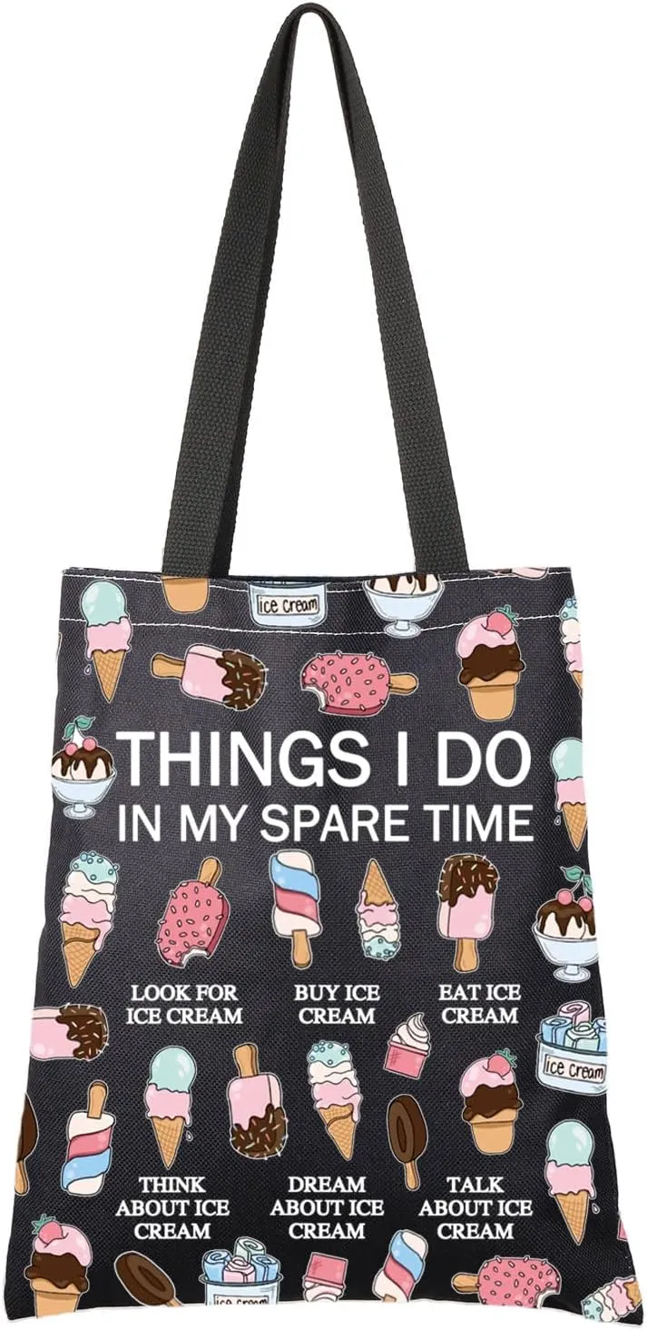 G2TUP Popsicle Lover Gift My Spare Time Ice Cream Tote Bag Soft ServeHandbag Foodie Gelato Lover Funny Dessert Lover Gift