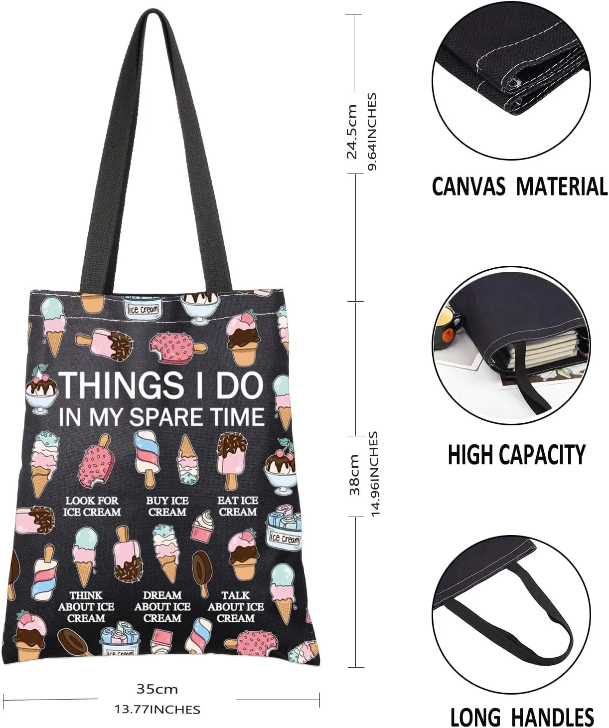 G2TUP Popsicle Lover Gift My Spare Time Ice Cream Tote Bag Soft ServeHandbag Foodie Gelato Lover Funny Dessert Lover Gift