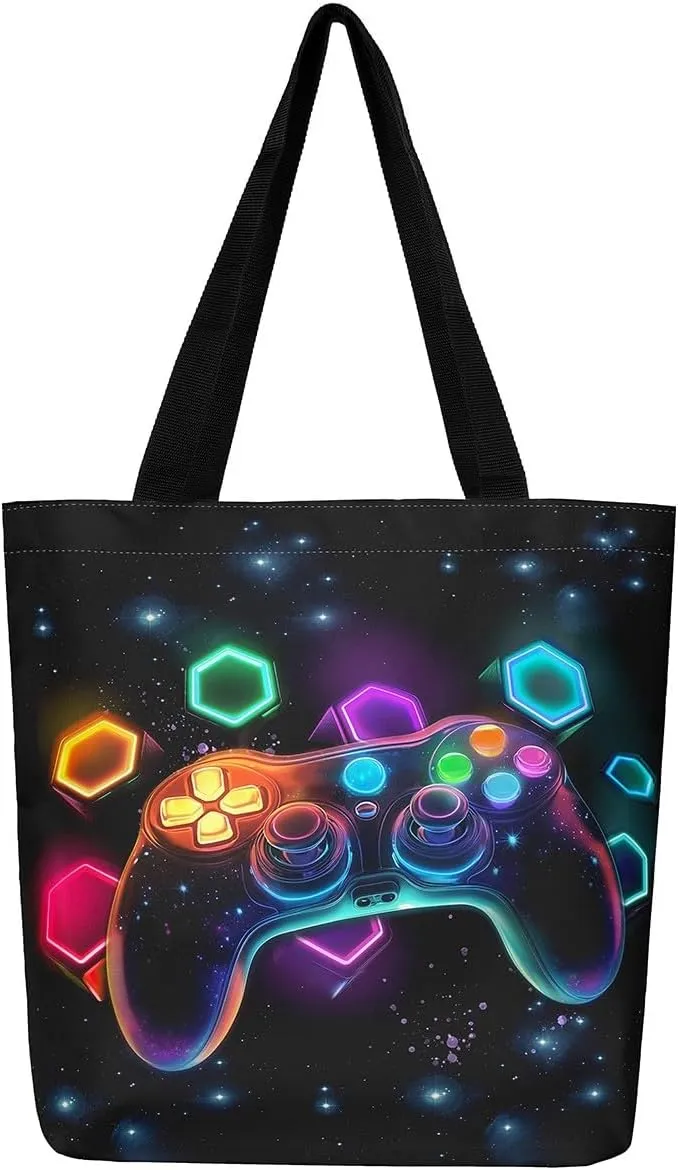 Game Consoles Duffle Bag Women Gamer Gifts,Boys Gamer Canvas Tote Bag for Women,Space Handbag