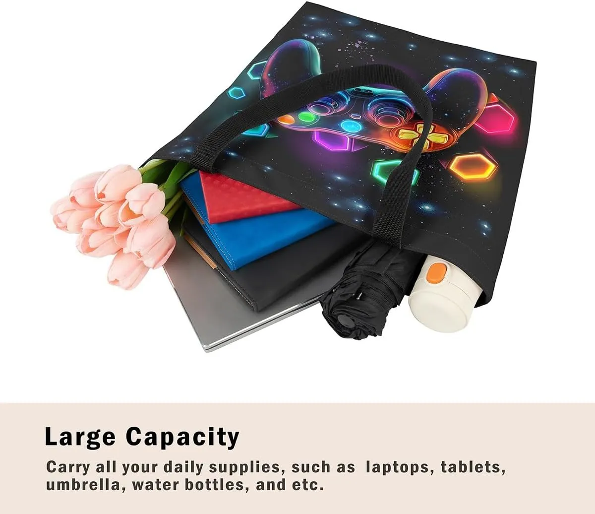 Game Consoles Duffle Bag Women Gamer Gifts,Boys Gamer Canvas Tote Bag for Women,Space Handbag