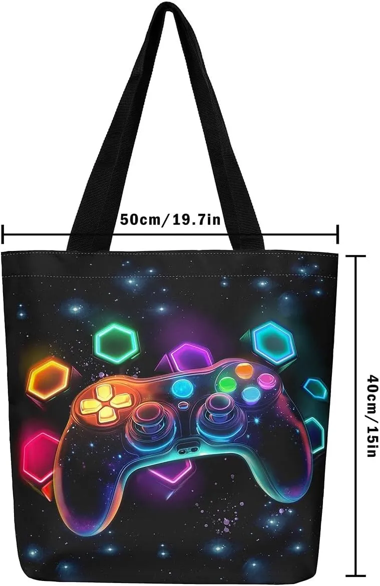 Game Consoles Duffle Bag Women Gamer Gifts,Boys Gamer Canvas Tote Bag for Women,Space Handbag