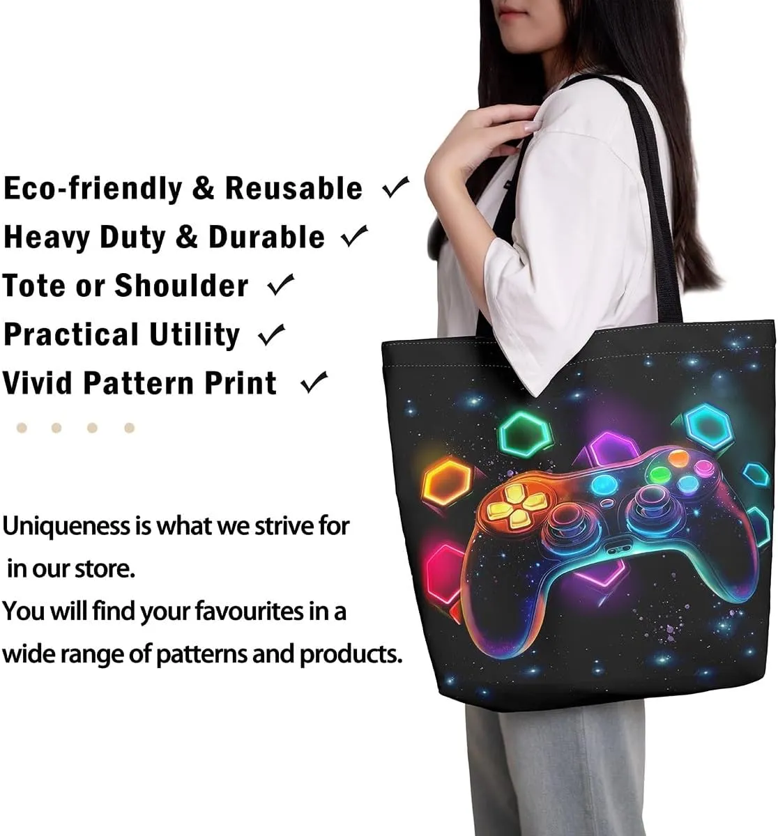 Game Consoles Duffle Bag Women Gamer Gifts,Boys Gamer Canvas Tote Bag for Women,Space Handbag