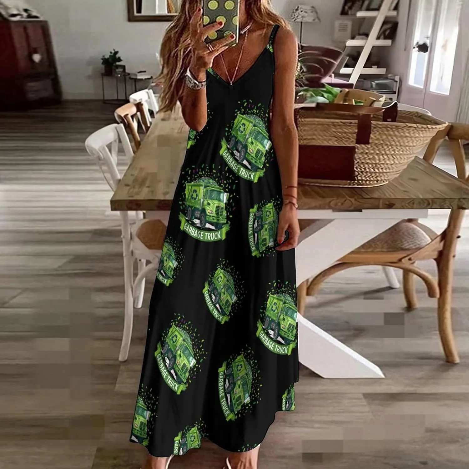 Garbage Truck Womens Sling Dress Sleeveless Maxi Beach Dress