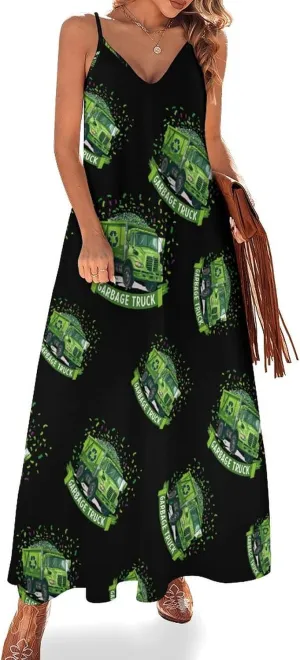 Garbage Truck Womens Sling Dress Sleeveless Maxi Beach Dress