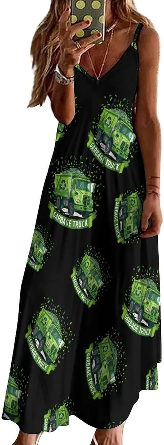 Garbage Truck Womens Sling Dress Sleeveless Maxi Beach Dress