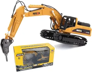 Gemini&Genius Drill Excavator Toys for Kids, Heavy Duty Construction Vehicle Toy 1:50 Scale Hammer Digger, Driller Car Toy, Alloy Model with Moveable Joints and 360° Rotatable Table