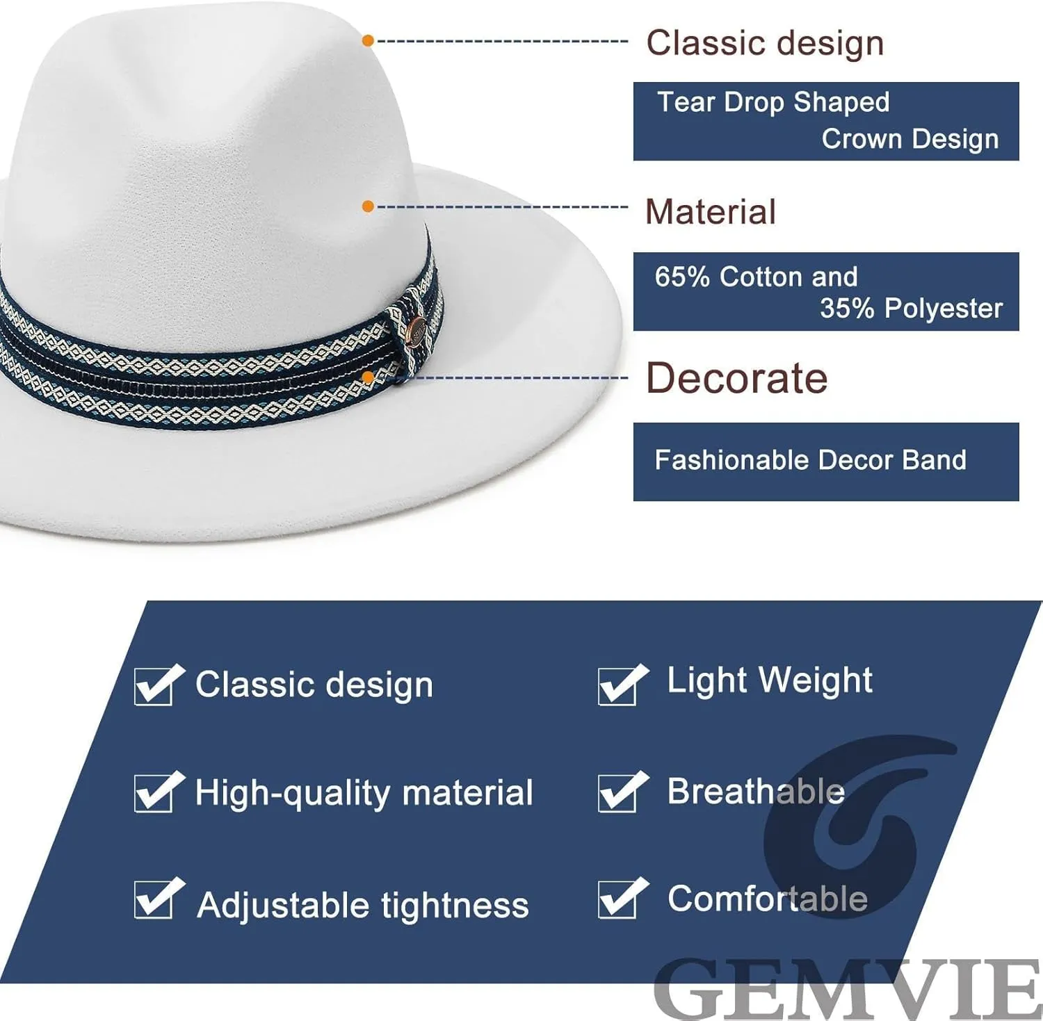 GEMVIE Women & Men Multi-Color Fedora Hat Wide Brim Floppy Panama Hat with Belt Buckle