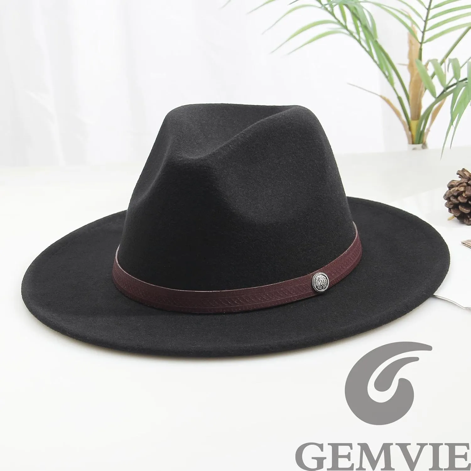 GEMVIE Women & Men Multi-Color Fedora Hat Wide Brim Floppy Panama Hat with Belt Buckle