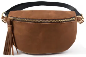 Genuine Leather Fanny Pack Crossbody Bags for Women Fashion Sling Purse Shoulder Bag Leather Causal Chest Bum Bag Brown Cross Body Purse