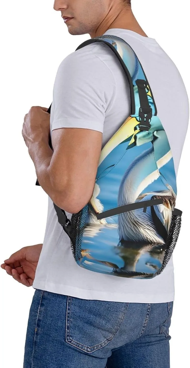 GeRRiT Pelican Bird Blue Sea Sky Print Small Backpack Sling Bag For Women Men, Chest Bag Daypack Crossbody For Travel Sport, SB-122