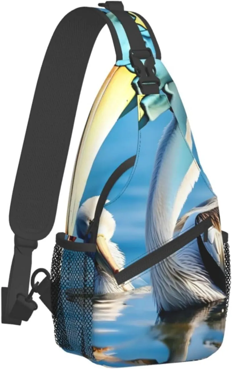 GeRRiT Pelican Bird Blue Sea Sky Print Small Backpack Sling Bag For Women Men, Chest Bag Daypack Crossbody For Travel Sport, SB-122