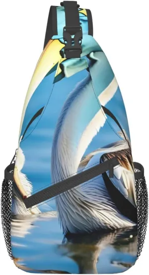 GeRRiT Pelican Bird Blue Sea Sky Print Small Backpack Sling Bag For Women Men, Chest Bag Daypack Crossbody For Travel Sport, SB-122