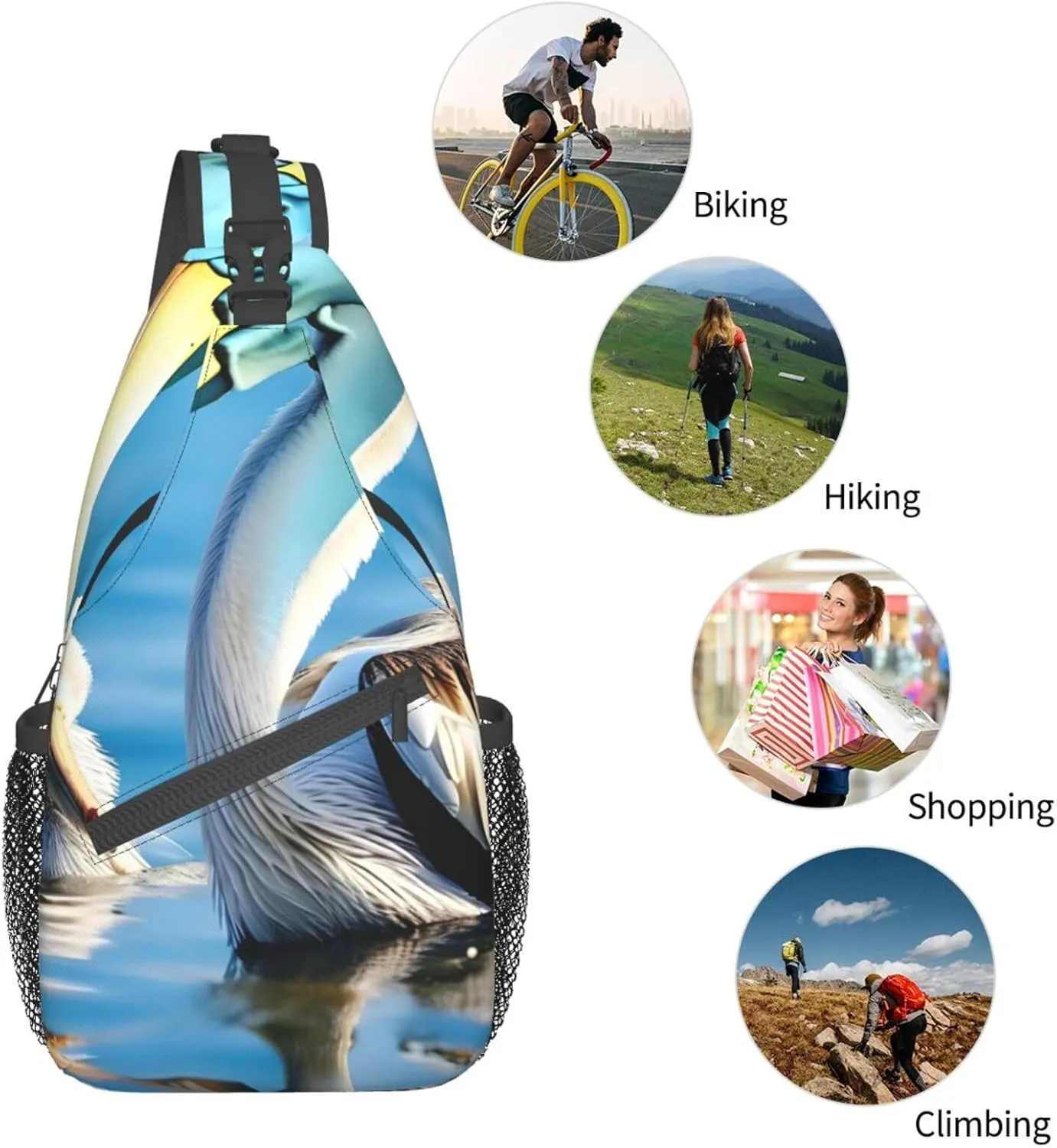 GeRRiT Pelican Bird Blue Sea Sky Print Small Backpack Sling Bag For Women Men, Chest Bag Daypack Crossbody For Travel Sport, SB-122