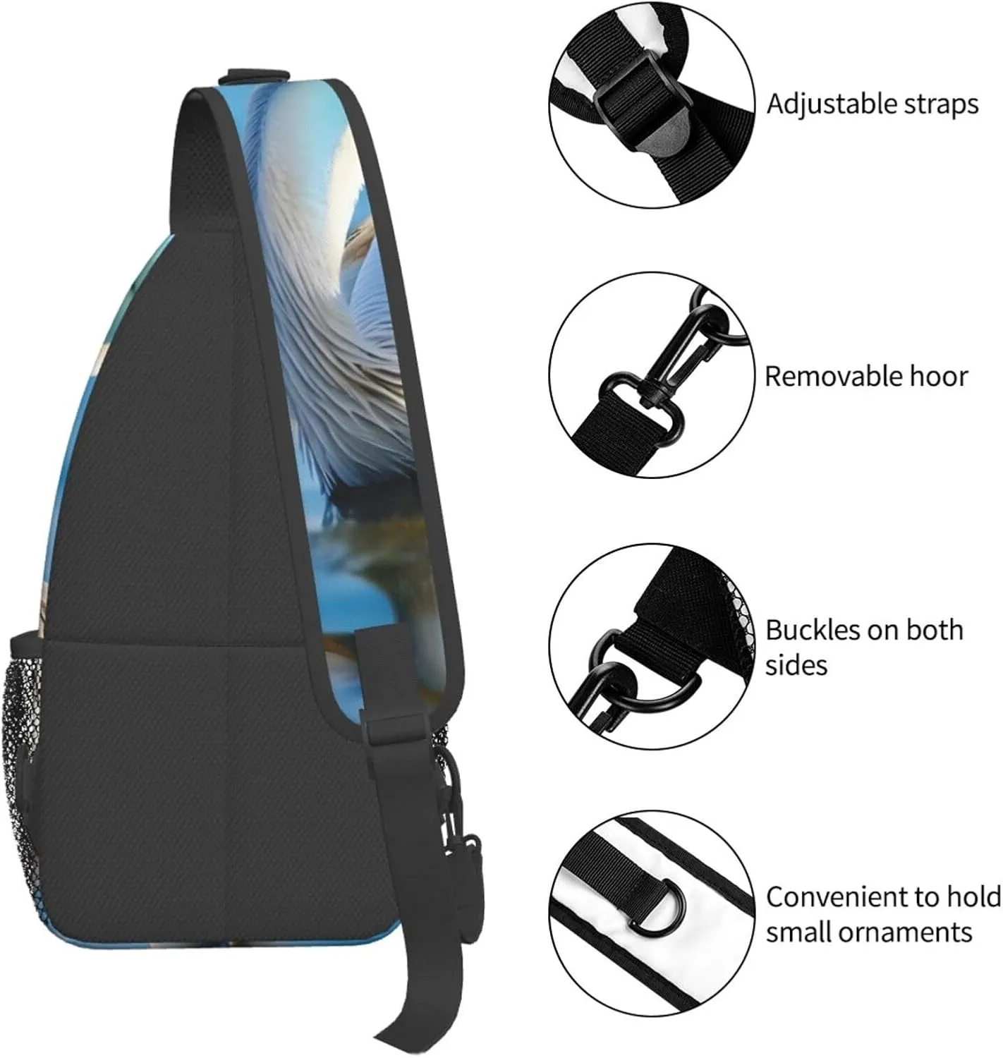 GeRRiT Pelican Bird Blue Sea Sky Print Small Backpack Sling Bag For Women Men, Chest Bag Daypack Crossbody For Travel Sport, SB-122